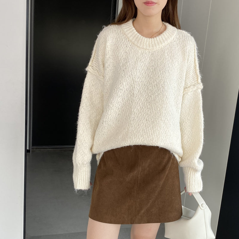 Women Winter Knitted Sweater Loose Sweater Autumn and Winter Loose-Fitting Long Sleeve Sweater 6t3602