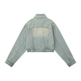 Women Jacket Distressed Short Denim Jacket Autumn Leisure Stand Collar Denim Clothes Jacket