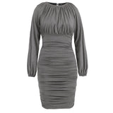 Women Date Dress Winter Sexy Knitted Drawstring Bag Hip Dress