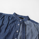 Women Dresses Spring Retro Denim Dress Women's Stand Collar Single-Breasted Dress (Qymy0409)