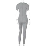 Women Jumpsuit Spring Short Sleeve Zipper Sports Yoga Jumpsuit (Hawthaw0412)
