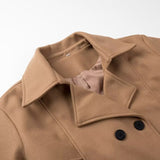 Women Coats Spring Long Woolen Coat Double Breasted Tie-Front Top