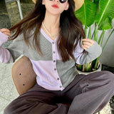 Women Knitwear Autumn Checkerboard Sweater Loose Knitted Cardigan