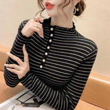 Women Knitted Pullover Turtleneck Winter Striped Sweater Sweater