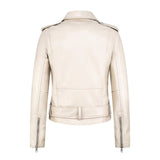 Women Leather Jacket Spring Solid Color Polo Collar Leather Coat