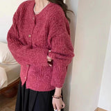 Women Knitted Cardigan Autumn and Winter Loose round Neck Single Breasted Thick Coat