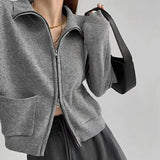 Women Knitwear Autumn Winter Retro Zipper and Lapel Sweaters Cardigan