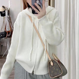 Women Knitted Cardigan Autumn and Winter Hooded Knit Cardigan Coat Loose Zip Long Sleeve Women