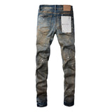 Purple Brand Jeans Yellow Paint Make Old Ripped Jeans