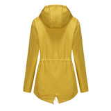 Women's Trench Coat Long-Sleeved Waterproof Mid-Length Trench Coat Women's Hooded Striped Raincoat