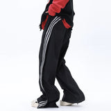 Men Sweatpants Loose Wide-Leg Pants Striped Stitching Tooling Straight Casual Trousers