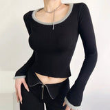 Women Sweater Knitwear Sexy Knitted Bottoming Shirt Women's Autumn and Winter Square Collar Contrast Color Slim Fit Top