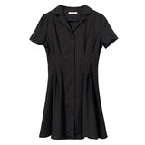 Women Dresses V-neck Black Shirt Dress Lapel Single Breasted Sexy