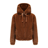 Women Trench Coat Autumn and Winter Plush Coat Hooded Long Sleeve Warm Short Top