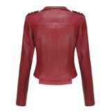 Red Leather Jacket Spring and Autumn Leather Women's Rivet Coat Zipper Leather Jacket