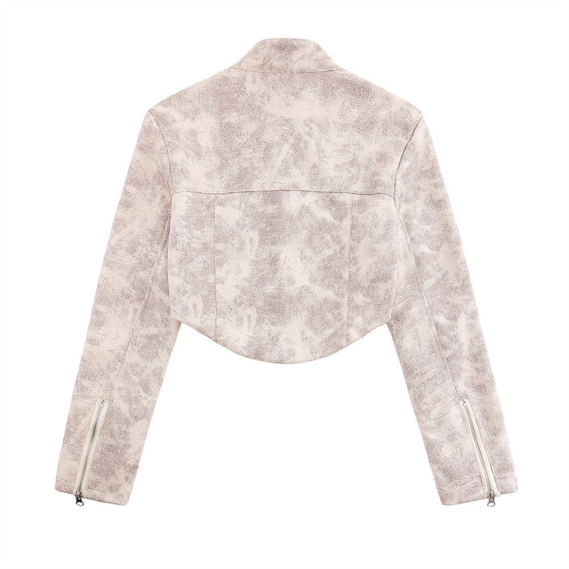 Women Jacket Leather Short Coat Leather Clothing with Stand Collar Jacket