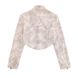 Women Jacket Leather Short Coat Leather Clothing with Stand Collar Jacket