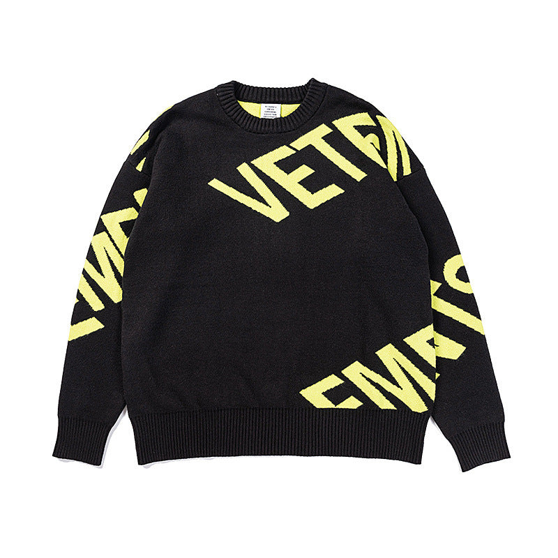 Vetements Sweater Jacquard round Neck Loose Knitted Sweater for Men