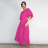 Women Dress Casual Hollow round Neck Puff Sleeve Dress