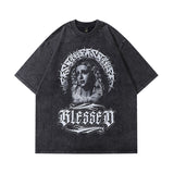 Men T Shirt Gothic Skull Print Heavy Short Sleeve T-shirt
