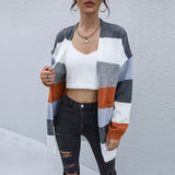 Women Knitted Sweater Autumn and Winter Leisure Knitted Coat Color Matching Long Sleeve Sweater Cardigan