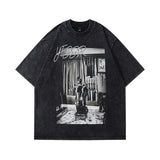 Men T Shirt Vintage Distressed Small Neckline Short Sleeve T-shirt