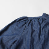 Women Dresses Spring Retro Denim Dress Women's Stand Collar Single-Breasted Dress (Qymy0409)