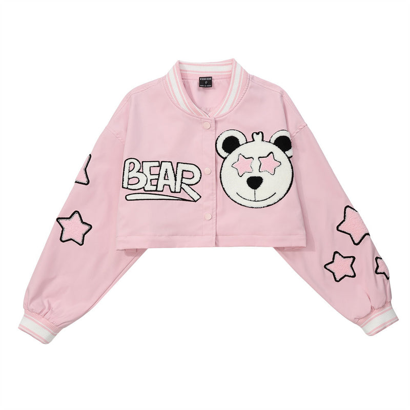 Women Jacket Detachable Cropped Jacket Embroidered Baseball Uniform