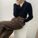 Women Winter Knitted Sweater Spring and Autumn V-neck Long-Sleeve Knitwear Sweater 8t8118