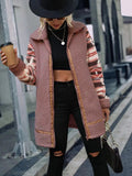 Women Trench Coat Lapel Long Stitching Zipper Plush Coat