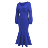Women Date Dress V-neck Fishtail Skirt Elegant High Waist Evening Long Dress