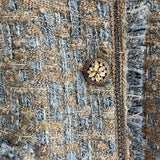 Women Woolen Coat Vintage Tweed Classic Style Raw Edge Shoulder Coat