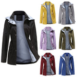 Women Trench Coat Autumn and Winter Detachable Hat Windbreaker Raincoat