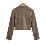Women Leather Jacket Retro Short Slim-Fitting Biker Jacket Autumn Leather Coat Suede Jacket
