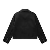 Women Jacket Autumn Zipper Casual Solid Color Polo Collar Pilot Jacket