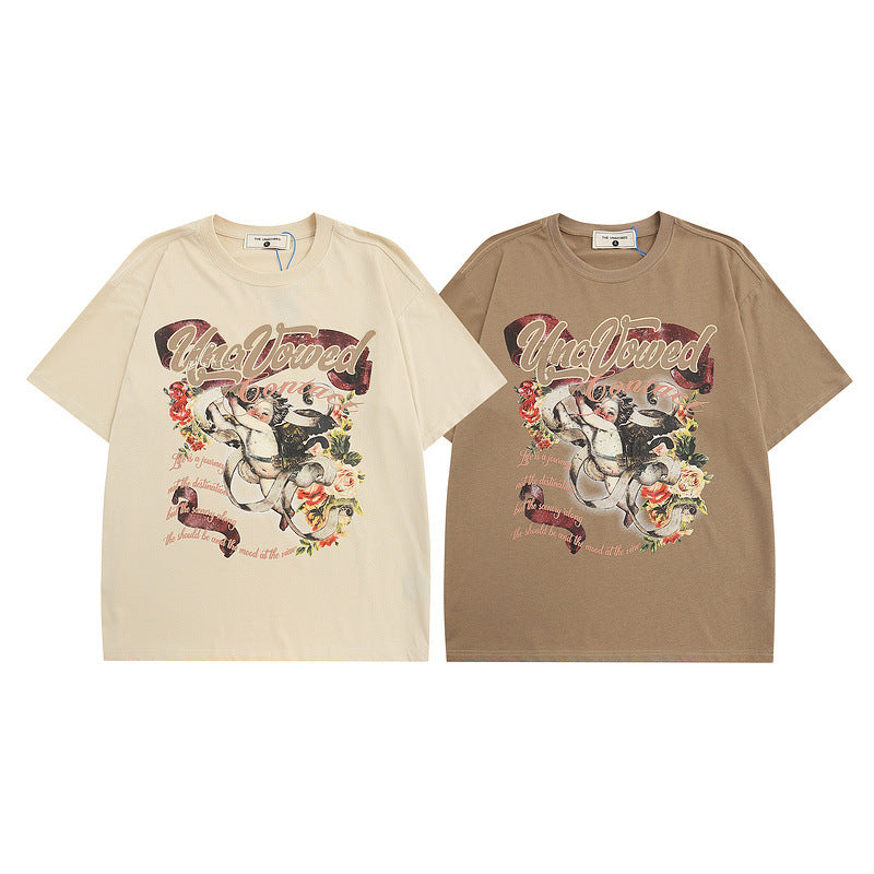 Men T Shirt Angel Oil Painting Printing Couple Short Sleeve T-shirt