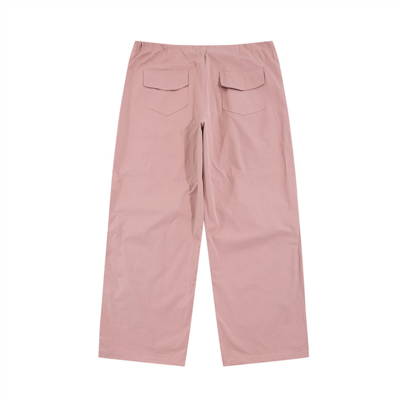 Men Sweatpants Knee Fold Wide-Leg Overalls Solid Color Casual Pants Hip Hop Drawstring Straight-Leg Trousers