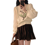 Women Knitted Pullover Autumn Loose Chiffon Blouse Top