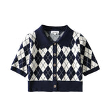 Women Sweater Knitwear Summer Vintage Polo Collar Slim Short-Sleeved Tops
