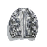 Unisex Winter Cotton Coat Vertical Stripes Collarless Cotton-Padded Clothes Retro Loose Cotton Coat