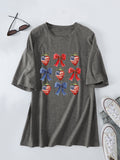 Summer Crew Neck Short Sleeve Printed Bow Casual Women's T-Shirt