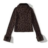 Women Sweater Knitwear Fall and Winter Lapels Slim-Fit Zipper BF Coat Leopard Print Knitted Cardigan