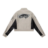 Women Jacket PU Leather Jacket High Lapel Letter Embroidery Loose Motorcycle Clothing Coat