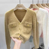 Women Knitted Cardigan Autumn and Winter V-neck Waterproof Slim-Fit Long-Sleeved Knitted Cardigan Sweater