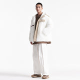Unisex Winter Cotton Coat Winter Color Contrast Patchwork Hooded Cotton Coat