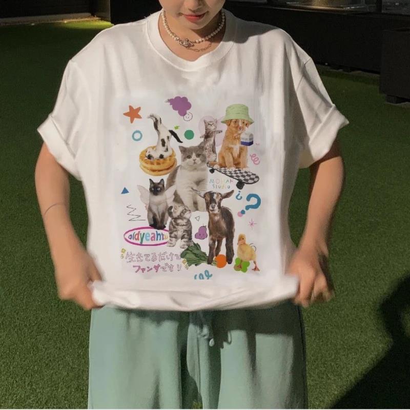 Milk Animal Graphic T-Shirts Kawaii Cat Dog Print Shirt