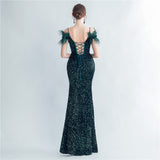 Harlem Nights Outfits Velvet High-Density Sequined Fishtail Evening Dress
