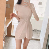 Women Dresses Short Sleeve Pleated Dress