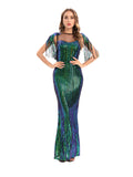 Women Evening Gown Sexy Retro Green Sequins Dress Evening Dress
