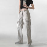 Women Sweatpants Multi-Pocket Casual Working Pants Women Loose Straight-Leg Wide-Leg Pants